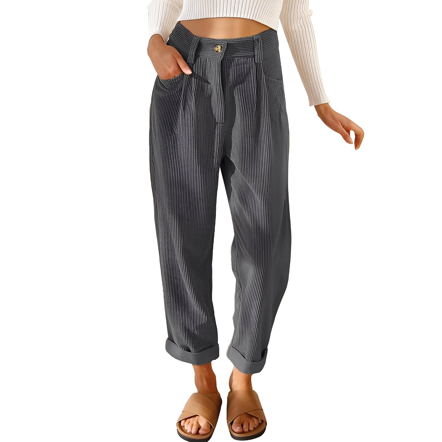 Damen Cordhose Hohe Taille