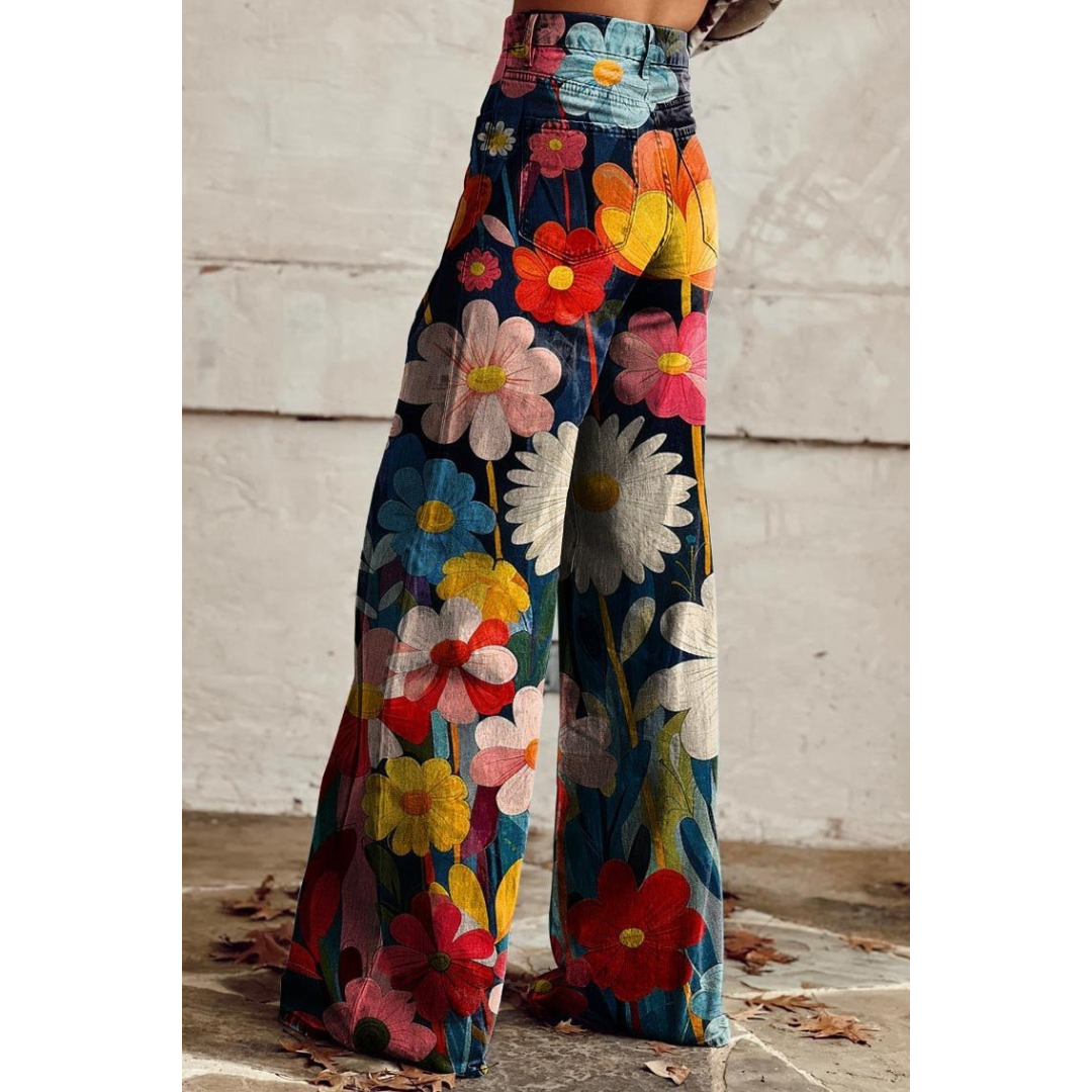 Damen Jeanshose Blumenbedruckt Hellblau - Norvielle