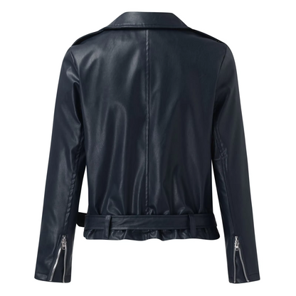 Damen Bikerjacke Leder Gürtel Reißverschluss