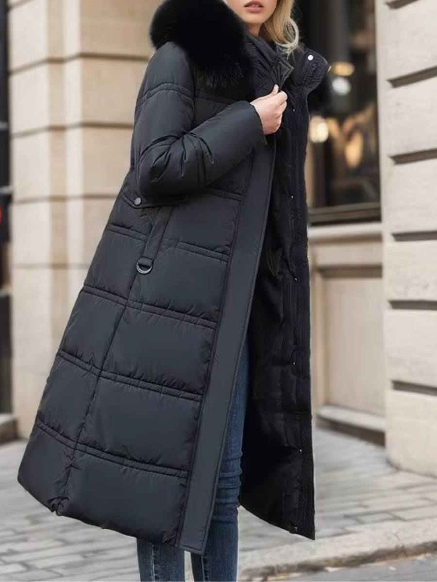 Lange Damen Winterjacke Kunstpelzkragen