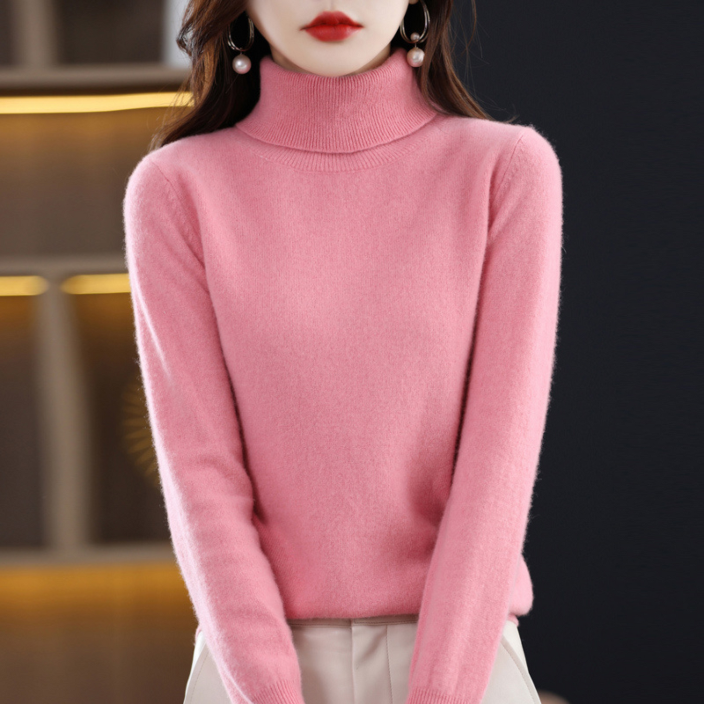 Damen Klassischer Rollkragenpullover Winter