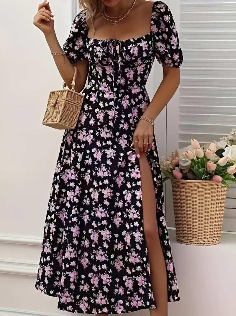 Damen Blumenkleid mit Schlitz Modern