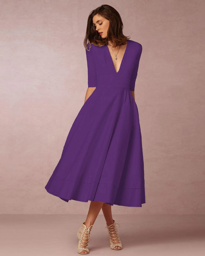 Damen Maxi-Kleid V-Ausschnitt Abendkleid