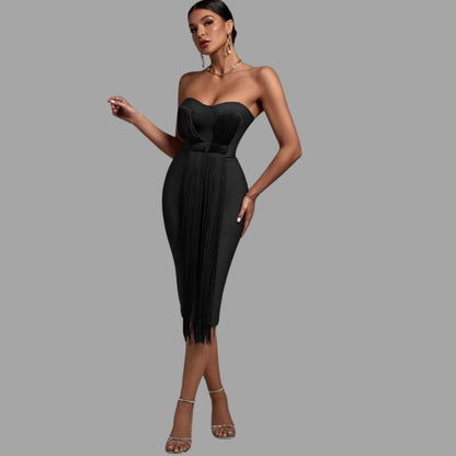 Norvielle Damen Trägerloses Kleid mit Fransen