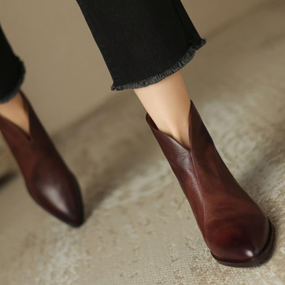 Damen Stiefeletten Blockabsatz Leder