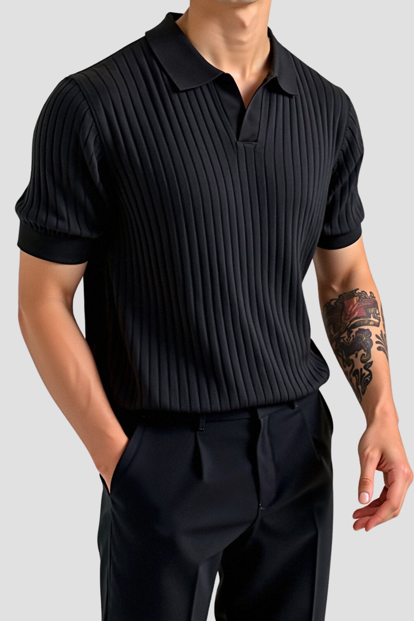 Herren Poloshirt Kurzarm Gerippt Elegant Weiß