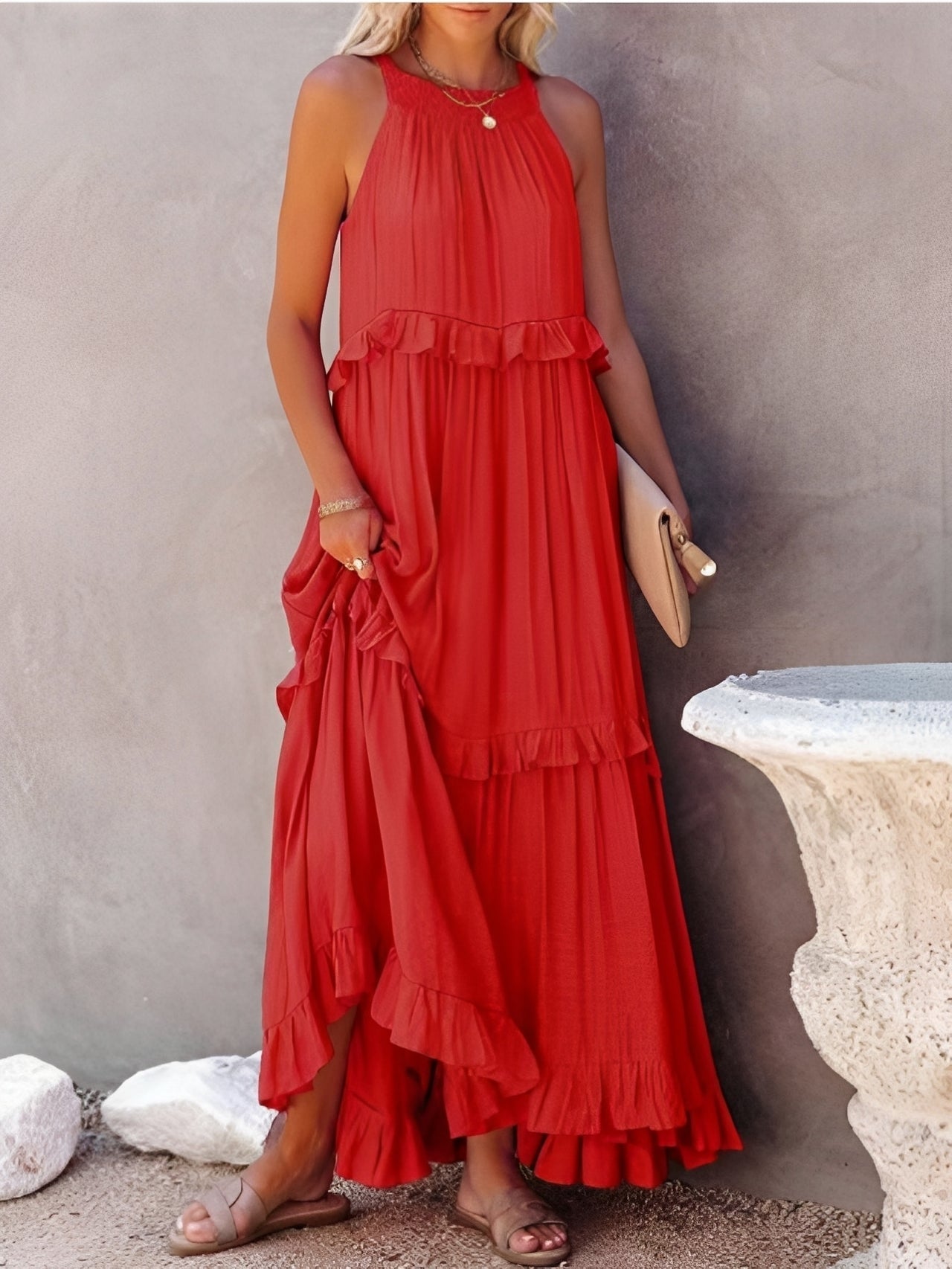 Damen Faltenkleid Ärmellos Zanna Stoff