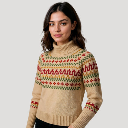 Damen Strickpullover Rollkragen Frühlingsmuster
