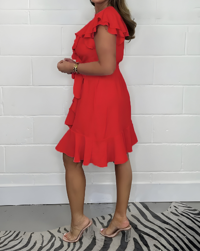 Damen Rüschenkleid V-Ausschnitt Elegantes Design