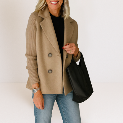 Damen Strickblazer Knopfleiste Elegantes Grau