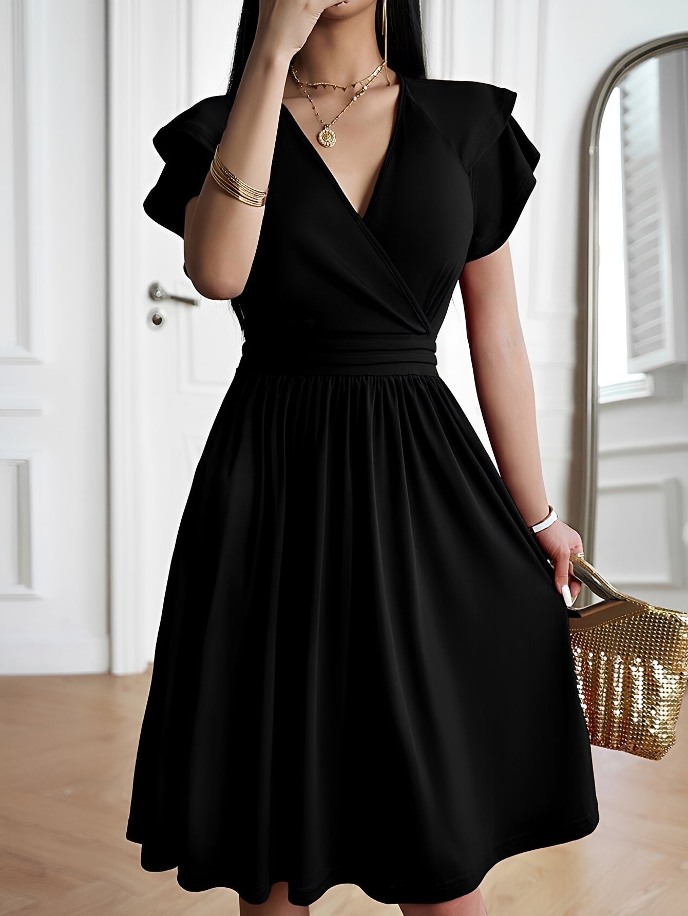 Damen V-Ausschnitt Kleid Elegantes Abendkleid