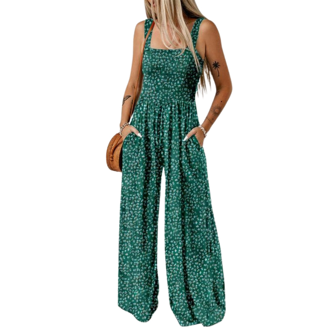 Damen Jumpsuit Blumenmuster Weites Bein Eleganz