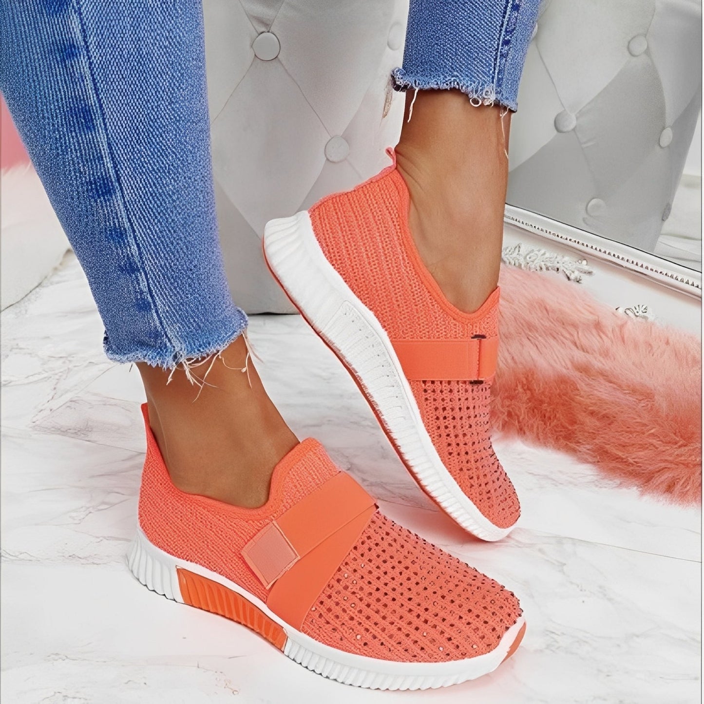 Damen Flache Schuhe Klettverschluss