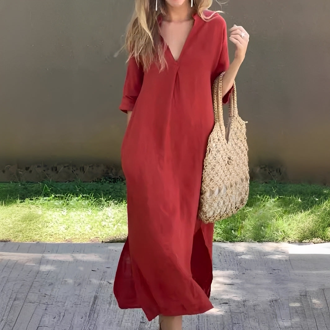 Damenkleid V-Ausschnitt Bequem Locker Geschnitten