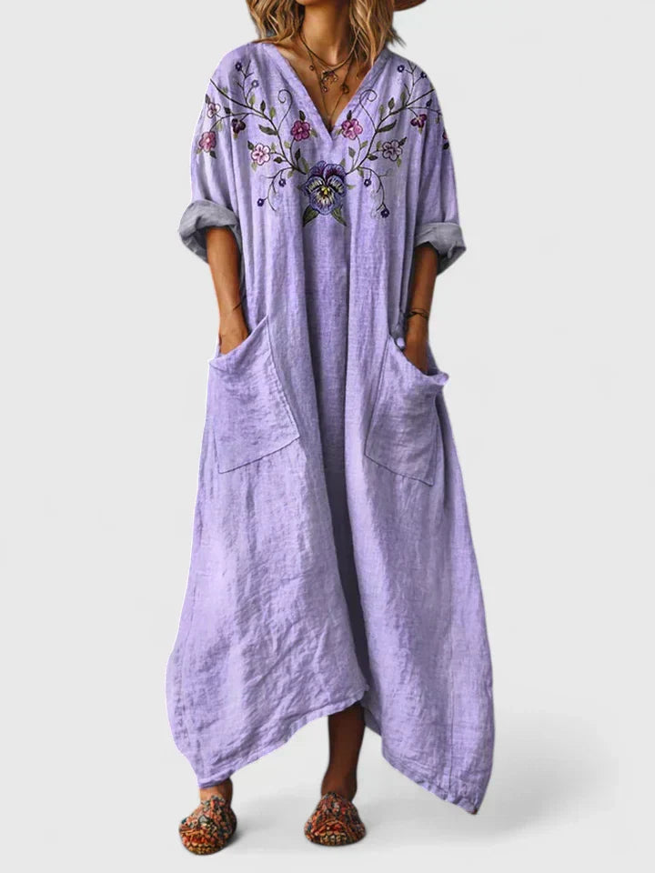 Althea Damen Boho-Kleid Fließend Stickerei