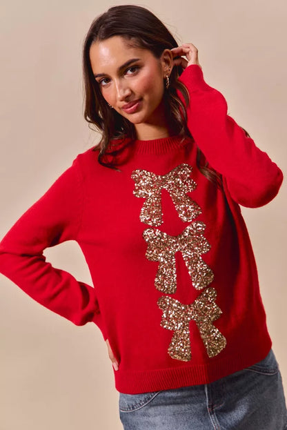 Weihnachtspullover Damen Rot Glitzernd Pailletten