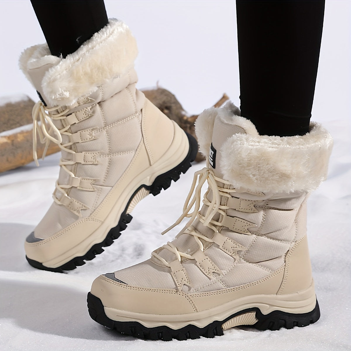 Damen Winterstiefel Warm Fellkragen Profilsohle Schwarz - Norvielle