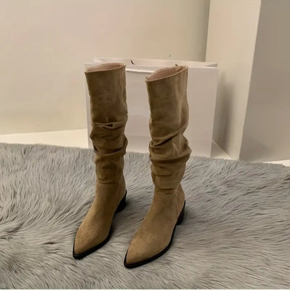 Norvielle Damenstiefel Robust Spitzes Zehenpaar Dicke Ferse
