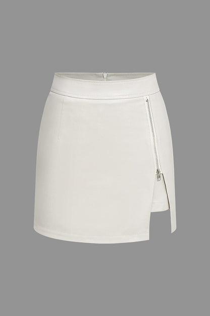 Kunstleder Minirock Damen Asymmetrisch