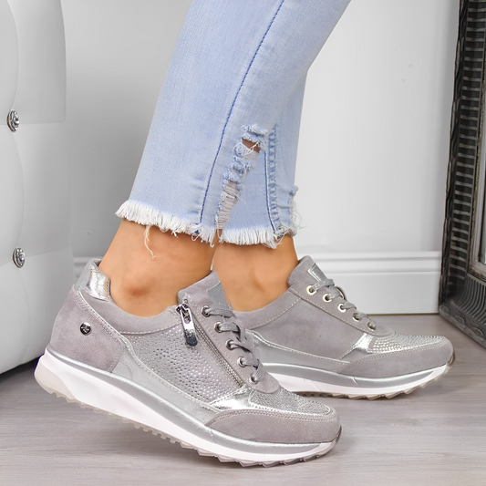 Damen Sneaker Reißverschluss Schuhe Schwarz - Norvielle