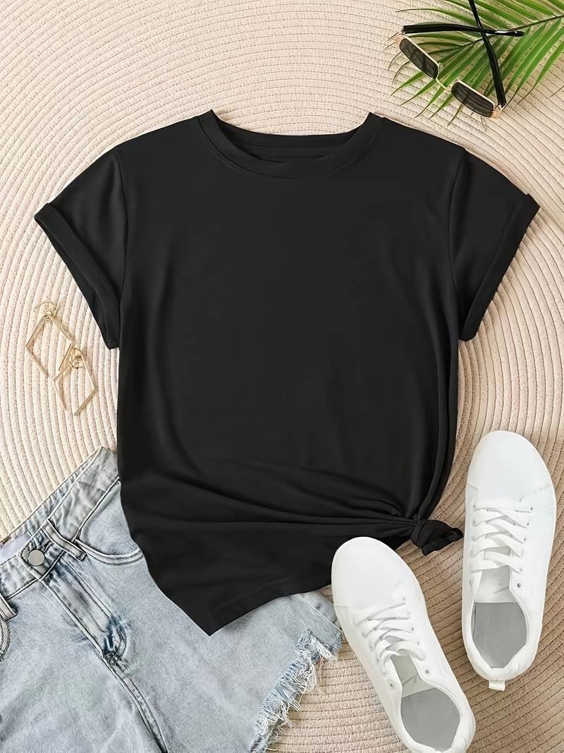 Norvielle Damen Rundhals T-Shirt Einfach Weiß