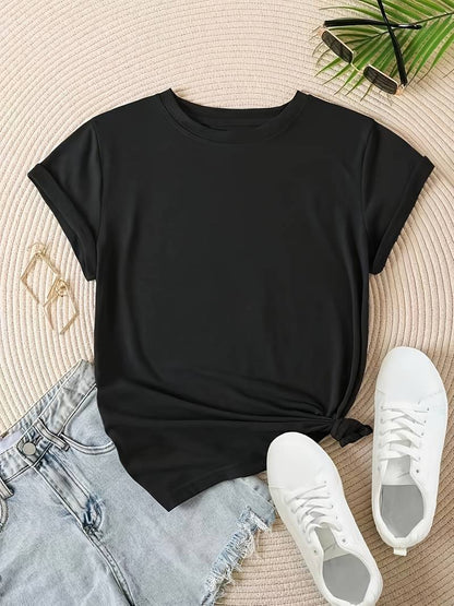 Norvielle Damen Rundhals T-Shirt Einfach Weiß