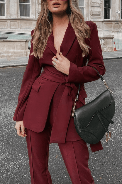 Damen Zweiteiler Set Blazer Hose Elegant Schwarz - Norvielle