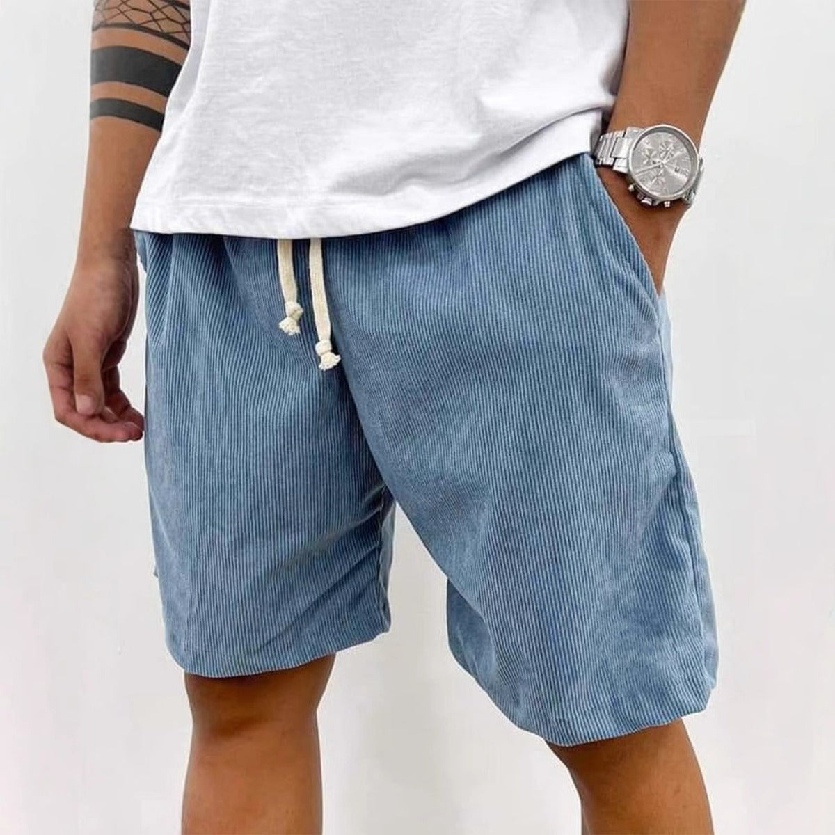 Herren Cord Shorts Kordelzug Beige