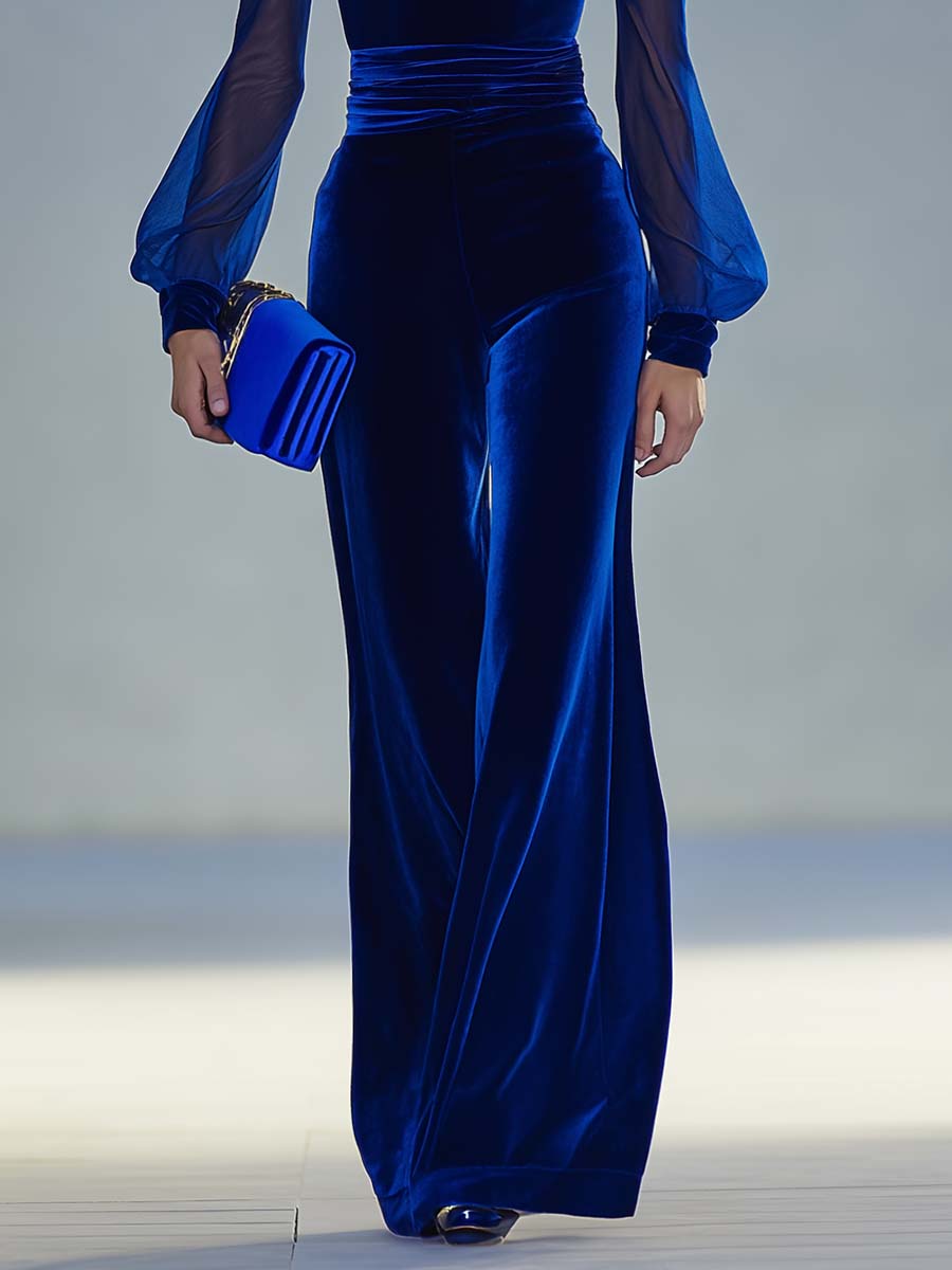 Damen Samt-Jumpsuit V-Ausschnitt Eleganz