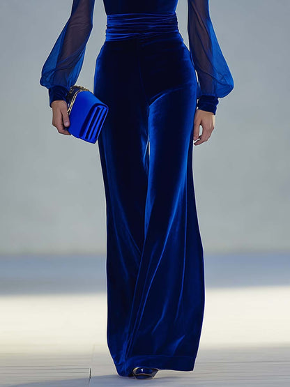 Damen Samt-Jumpsuit V-Ausschnitt Eleganz