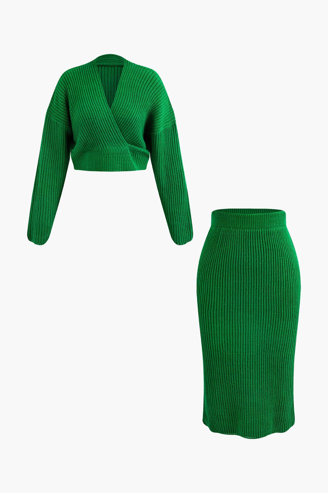 Damen Strick-Set Wickel-Oberteil Bleistiftrock Elegantes - Norvielle
