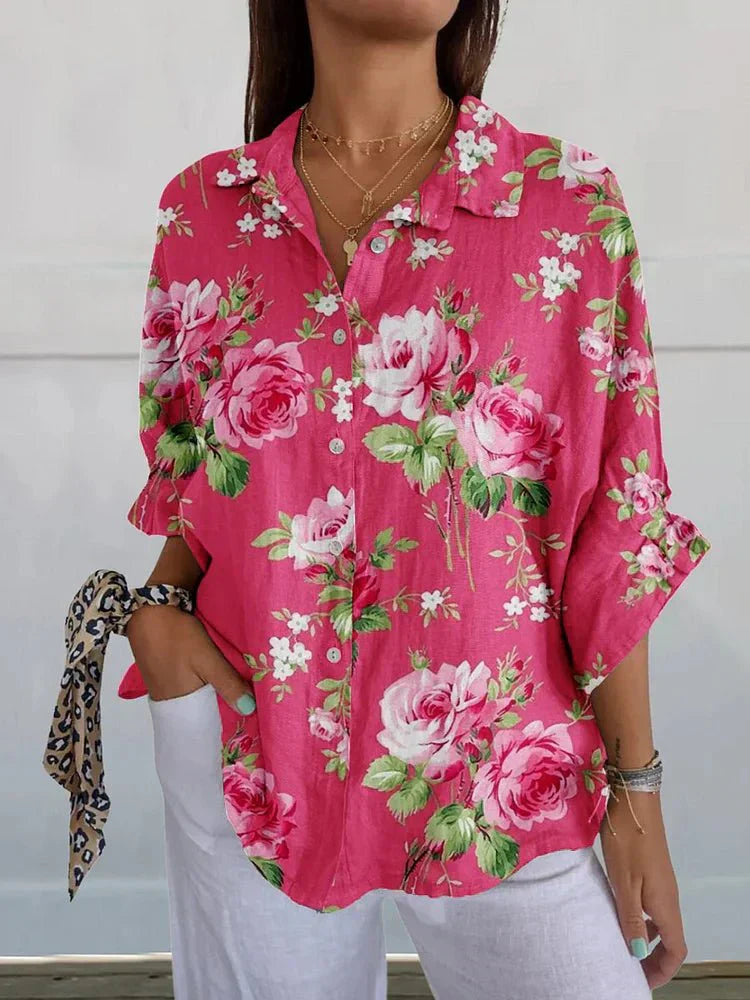 Damen Bluse Blumenmuster Rosa - Norvielle