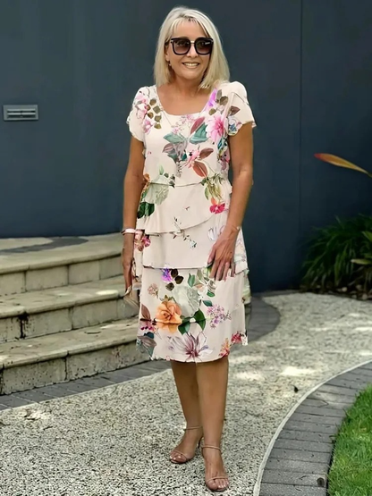 Norvielle Damen Blumenrüschenkleid Mehrschichtig