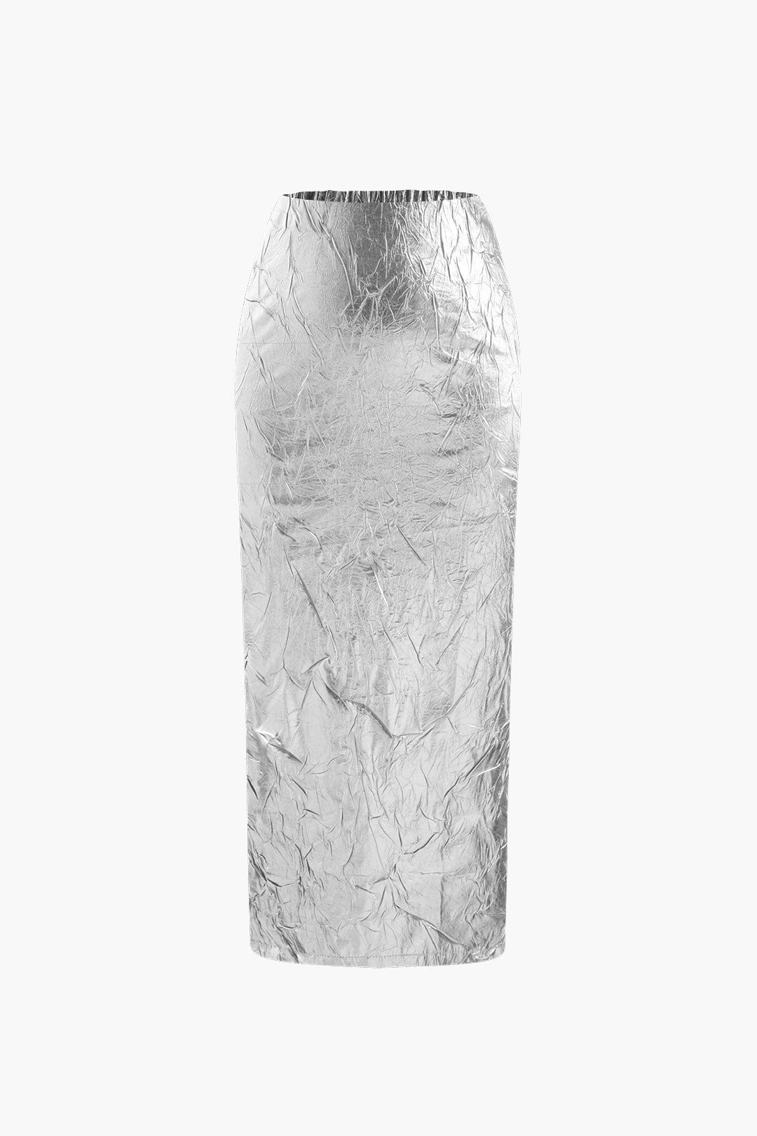 Glänzender Metallic Midirock Damen Crinkle Effekt Elastisch