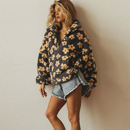 Damen Fleecejacke Varm Blumenmuster