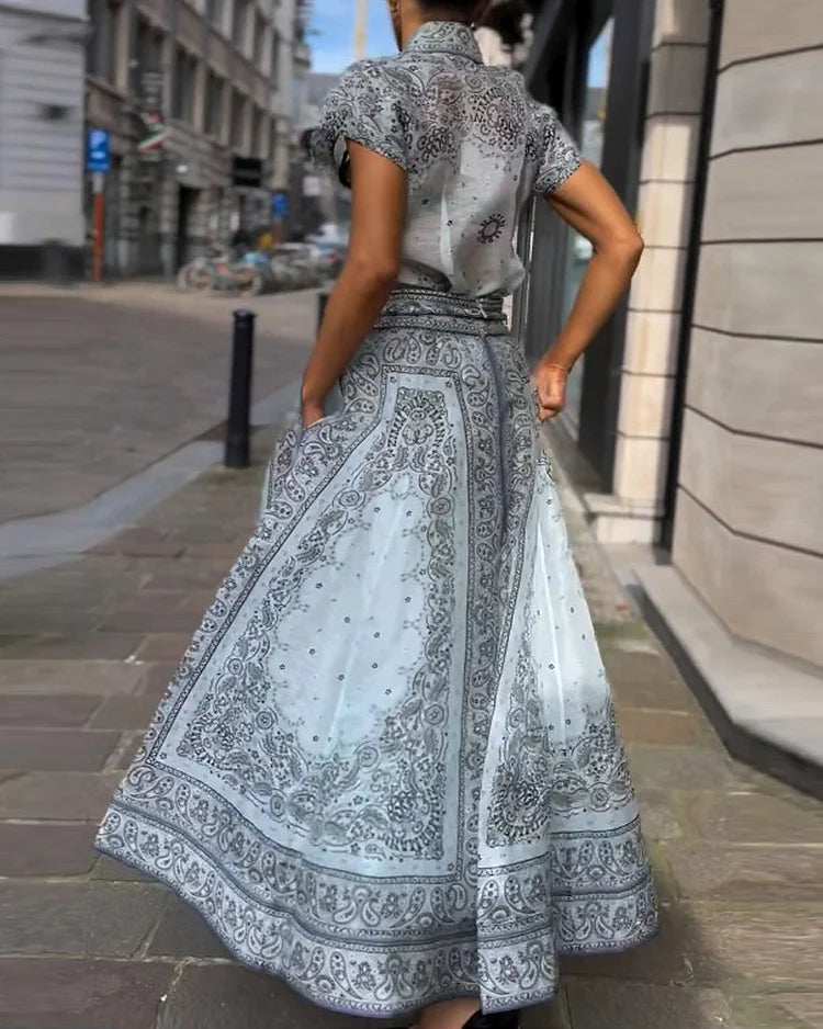 Damen Zweiteiler Paisley Bluse Maxi Rock Elegant