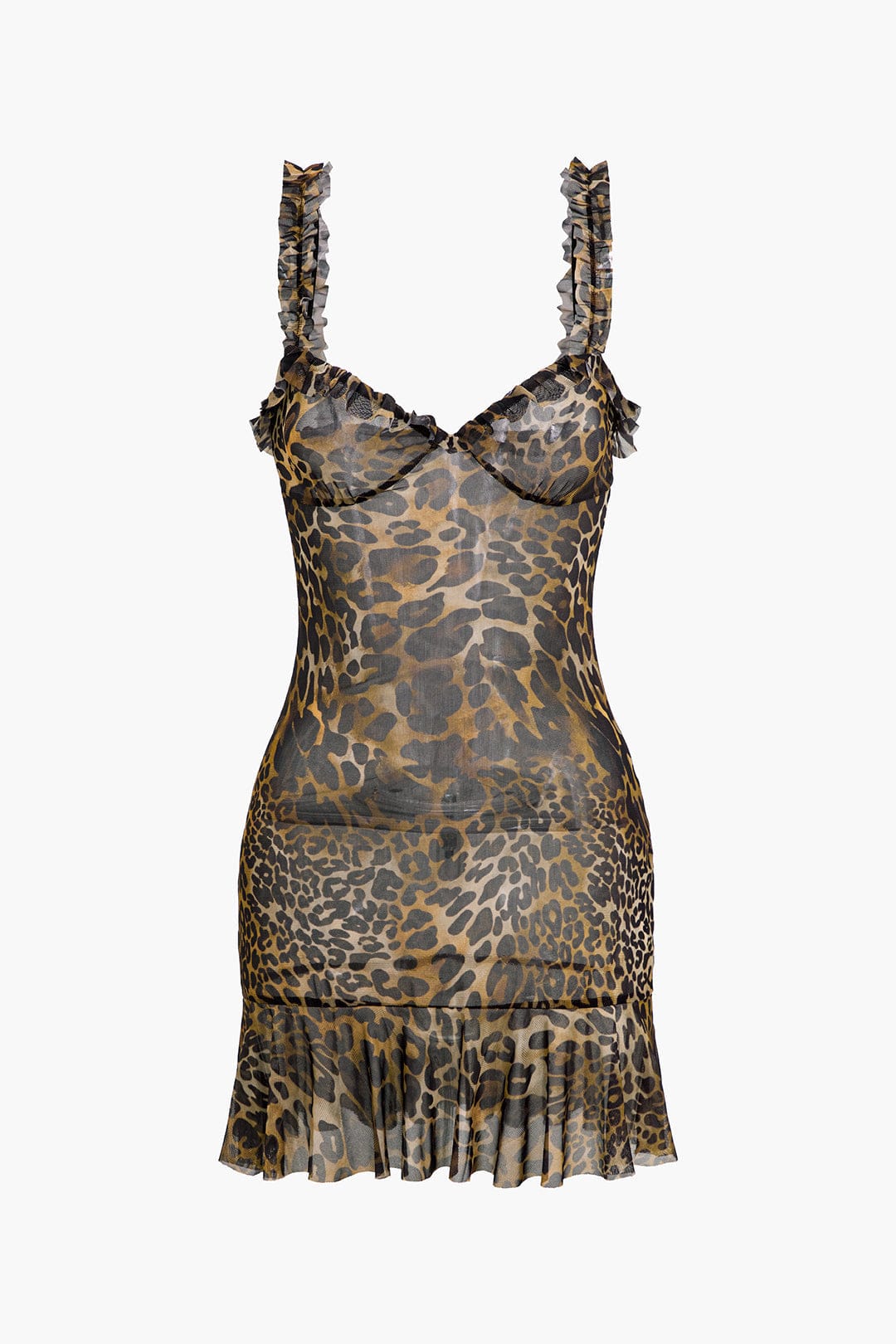 Damen Minikleid Leoparden-Tierdruck Rüschen Schwarz - Norvielle