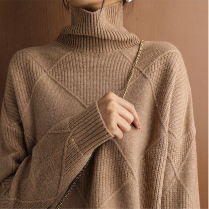 Damen Rollkragenpullover Zopfmuster Gemütlich
