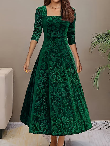 Damen Samt-Kleid Floral Muster