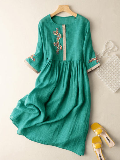 Norvielle Damen Kleid Baumwolle Bestickt