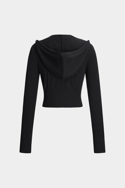 Damen Strick-Zweiteiler Kapuzenjacke und Schlaghose