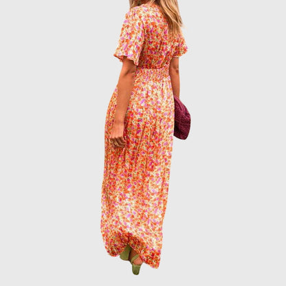 Damen Maxikleid Blumenmuster Kurzärmel
