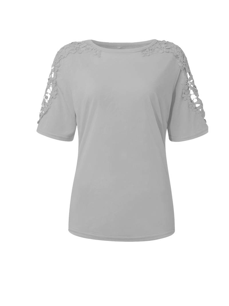 Norvielle Damen T-Shirt Rundhals Unifarben Baumwolle