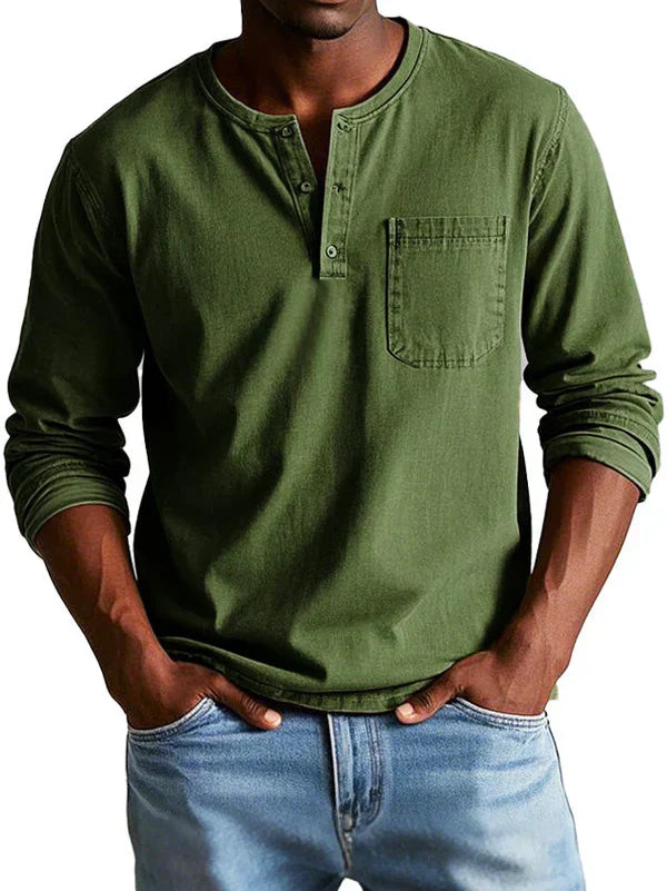 Herren Henley T-Shirt Langarm Lässig
