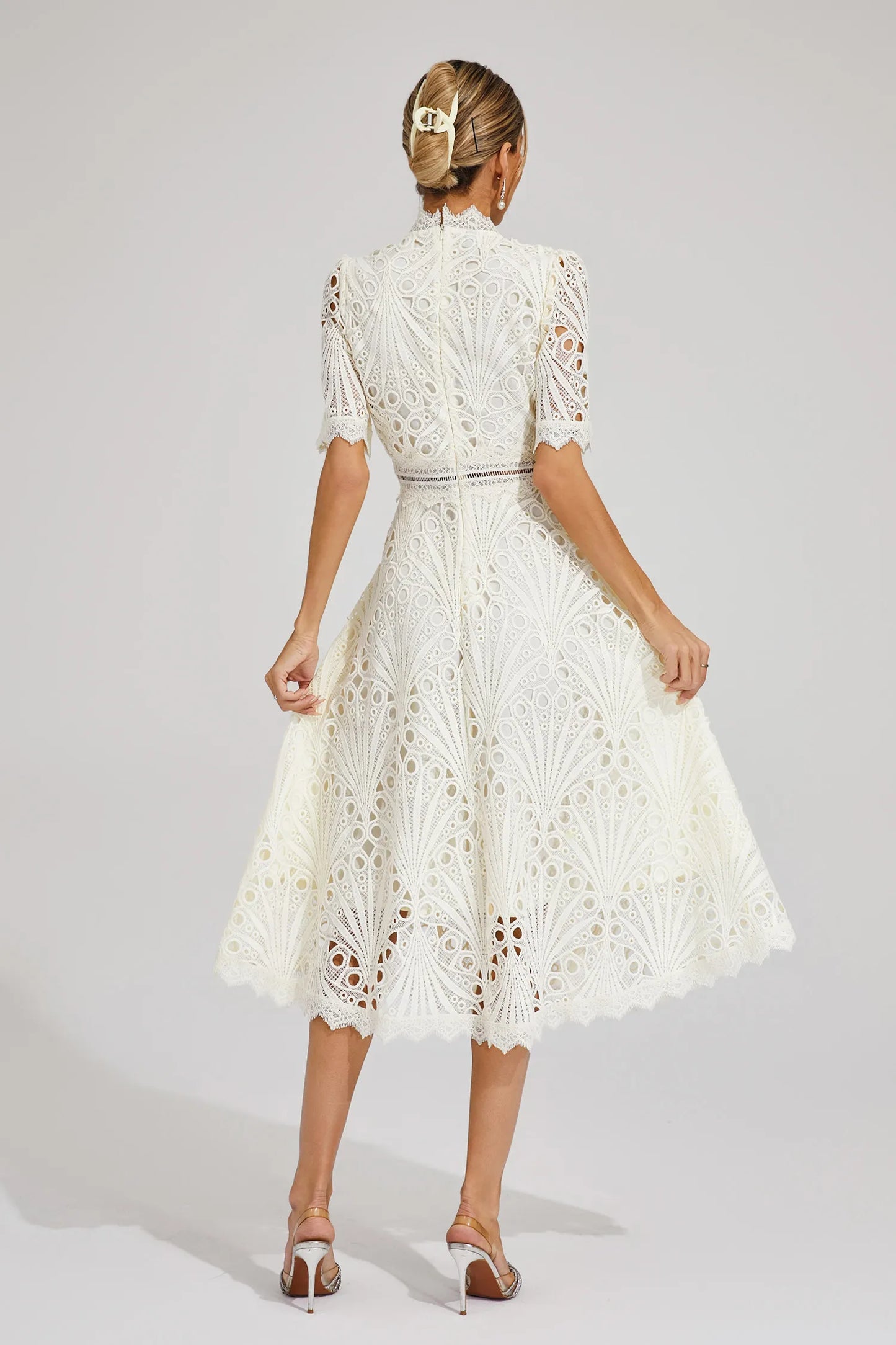 Damen Midi Kleid Spitze Schick