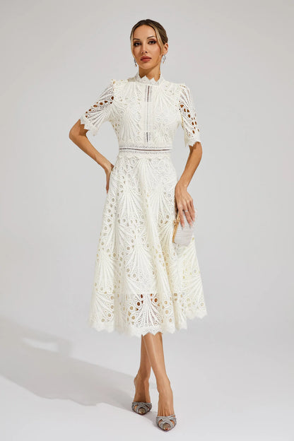 Damen Midi Kleid Spitze Schick