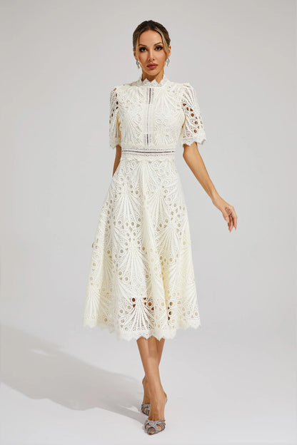 Damen Midi Kleid Spitze Schick