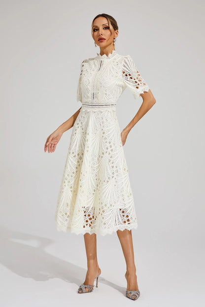 Damen Midi Kleid Spitze Schick