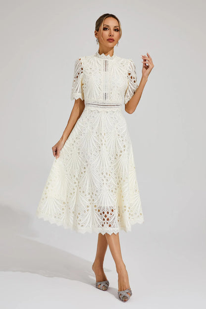 Damen Midi Kleid Spitze Schick