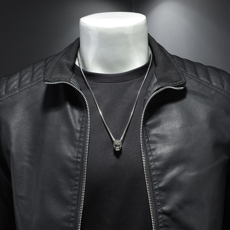 Herren Lederjacke Biker-Stil Reißverschluss